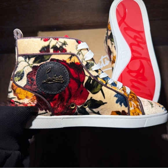 Christian Louboutin Multicolor Floral Velvet High-Top Sneakers - Picture 4 of 6